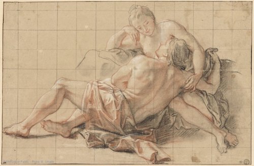 Man resting in the lap of a woman, by Antoine Coypel c.1716